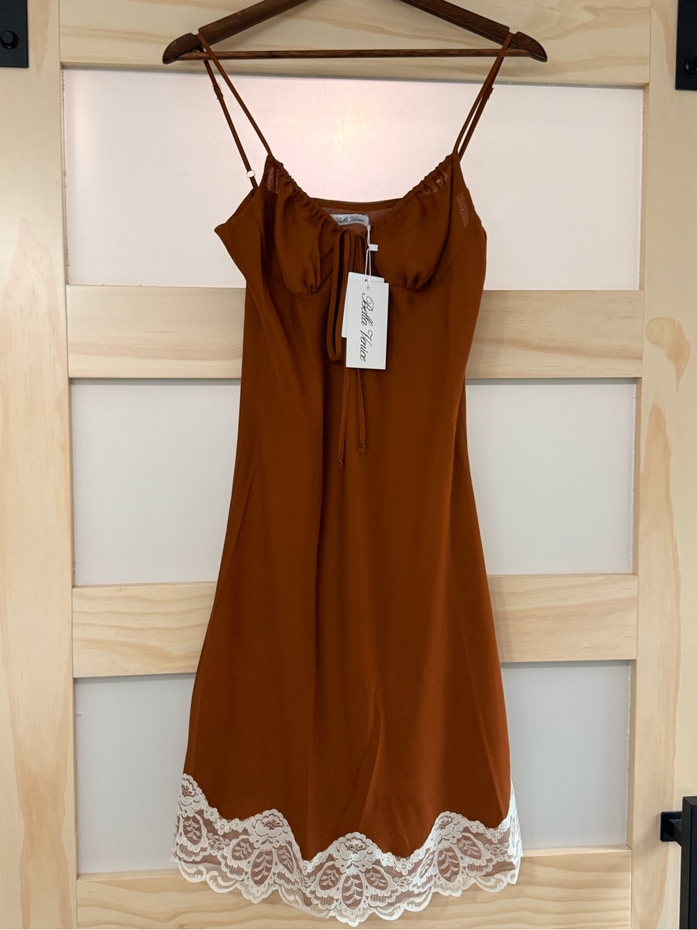 NWT Bella Venice Taylah Lace Trim Camisole Mini Dress Brown XL $195